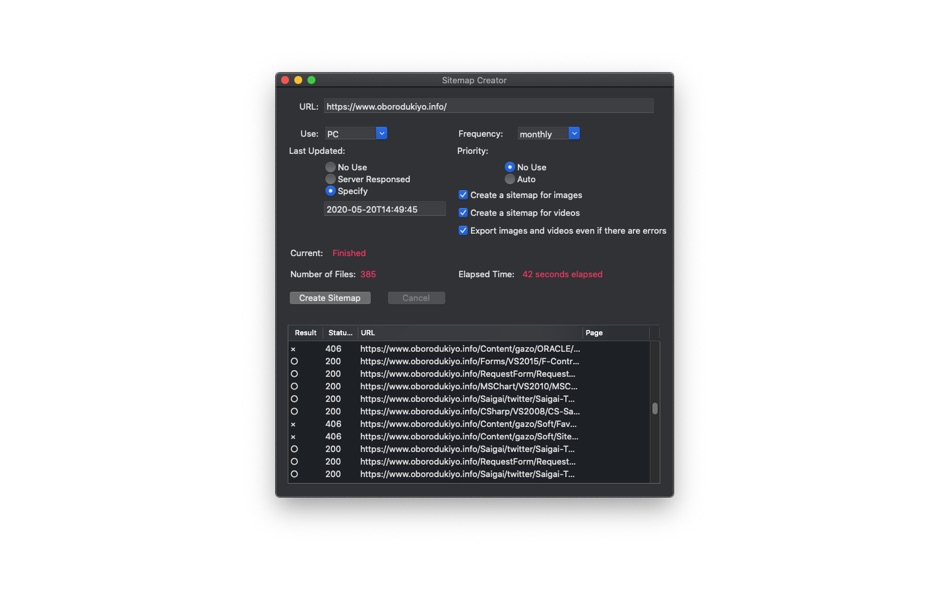 Sitemap Creator (macOS) By: Hidekazu Tochiki