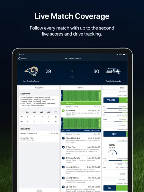 NFL Live for iPad: Live stats