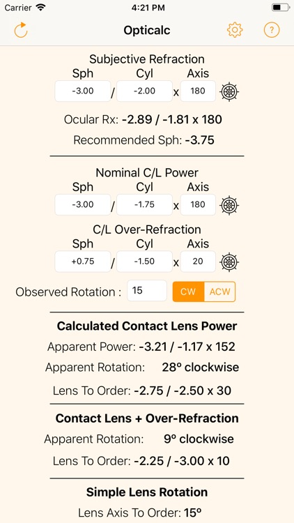 Opticalc Contact Lens Calc