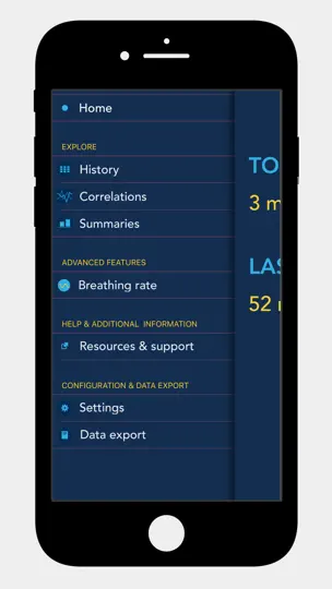 Captura de pantalla de HRV4Biofeedback en iPhone 8