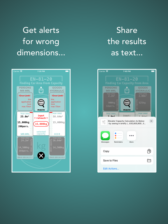 Elevator Capacity iPad screenshot 5 - Reference app