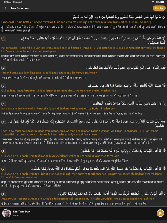 Quran with Hindi translation iPad screenshot 2 - Music app