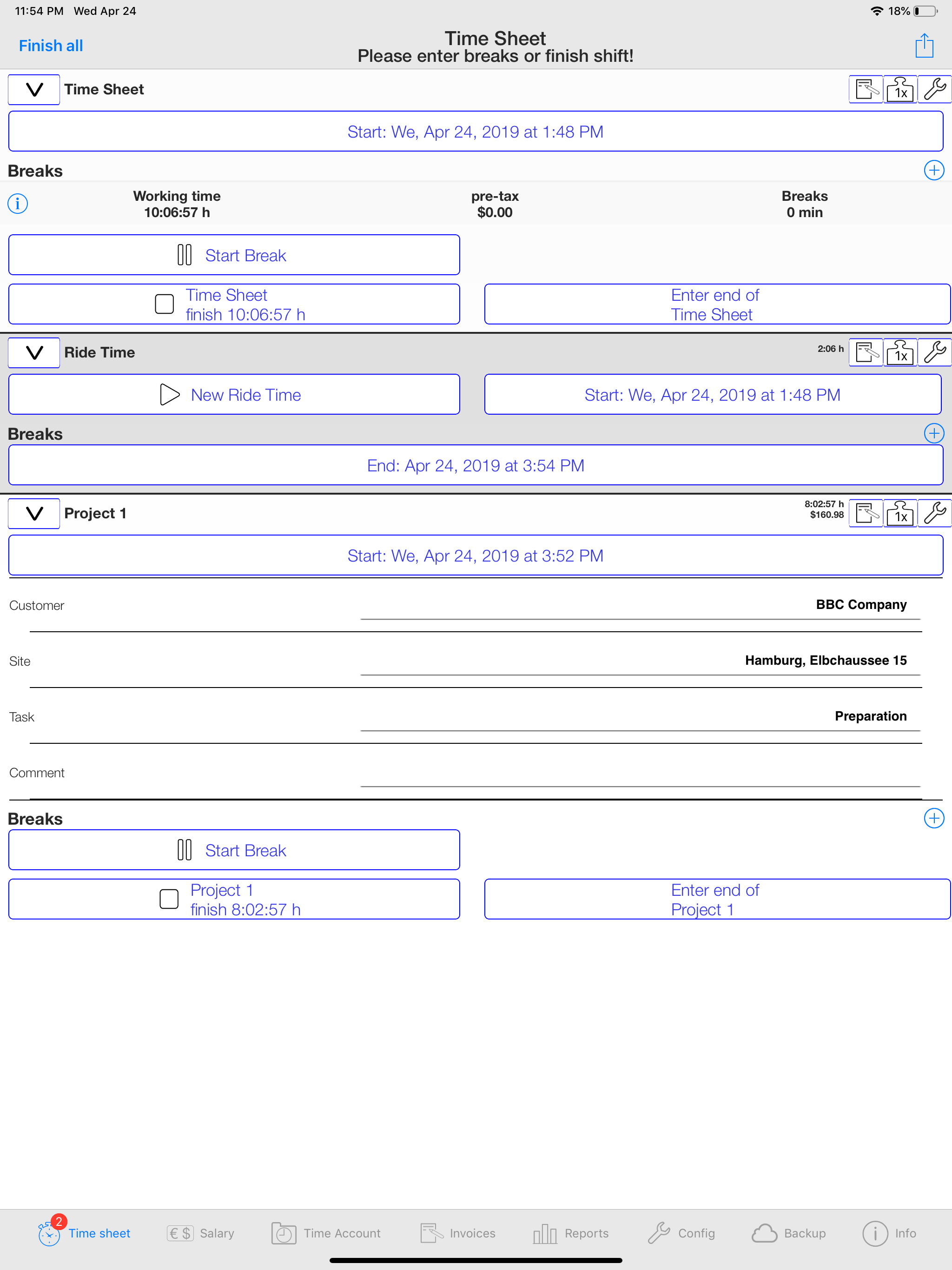Times & Wages, Projects Timer