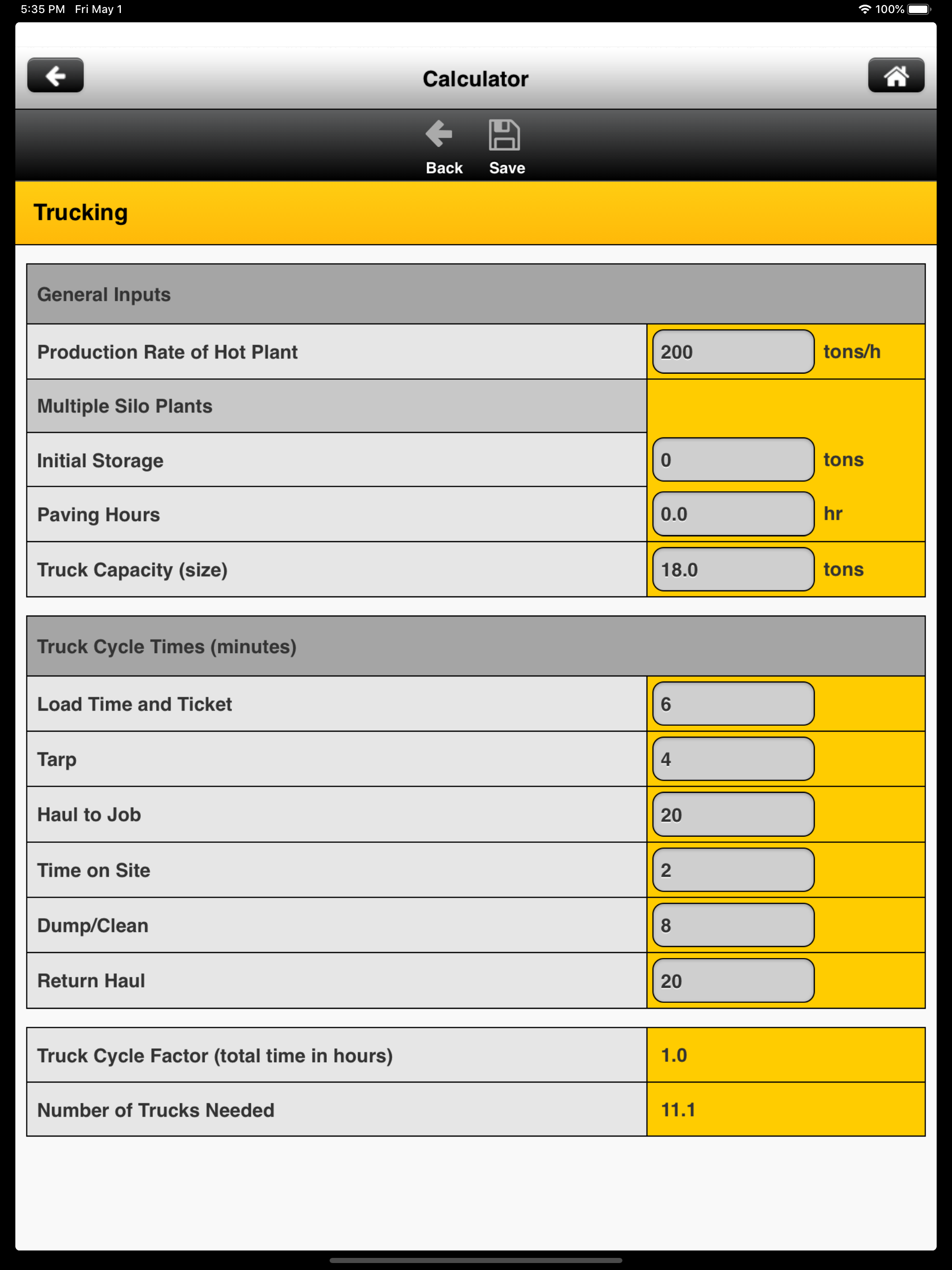 Caterpillar Paving Calculator