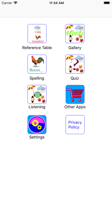 screenshot of English words, nouns and test 1