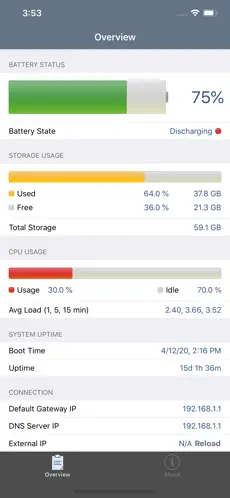 Screenshot 1 System Status: hw monitor iphone