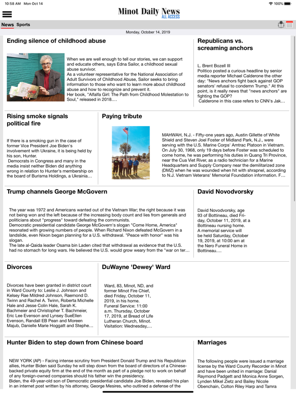 Minot Daily News All Access iPad screenshot