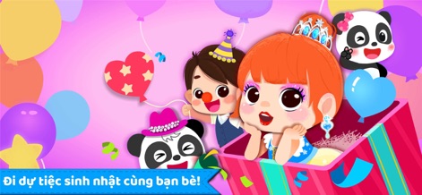 Baby Panda's Birthday Party - The app invites users to the celebration, showcasing festive balloons and cheerful characters, including Baby Panda.
