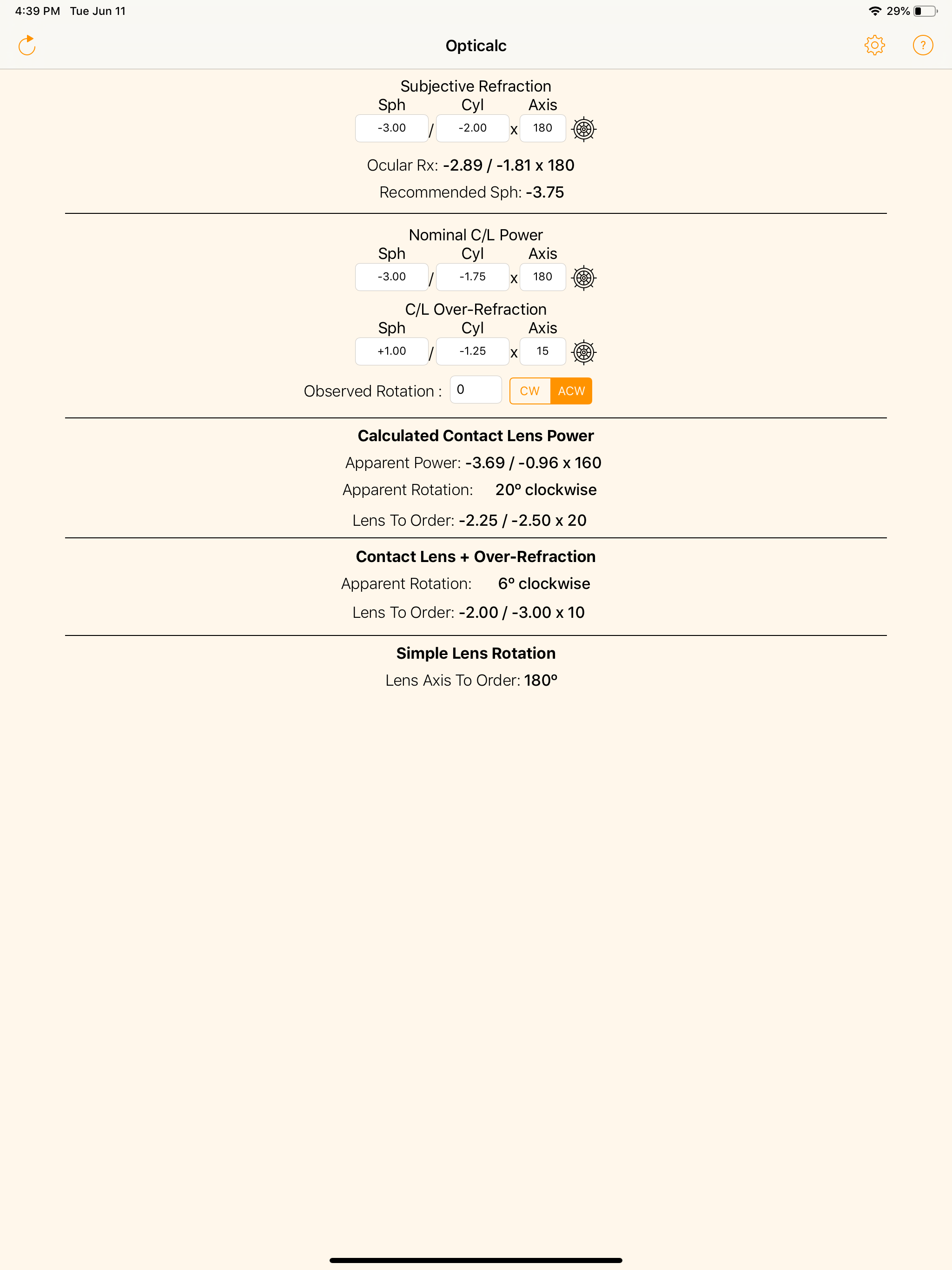 Opticalc Contact Lens Calc