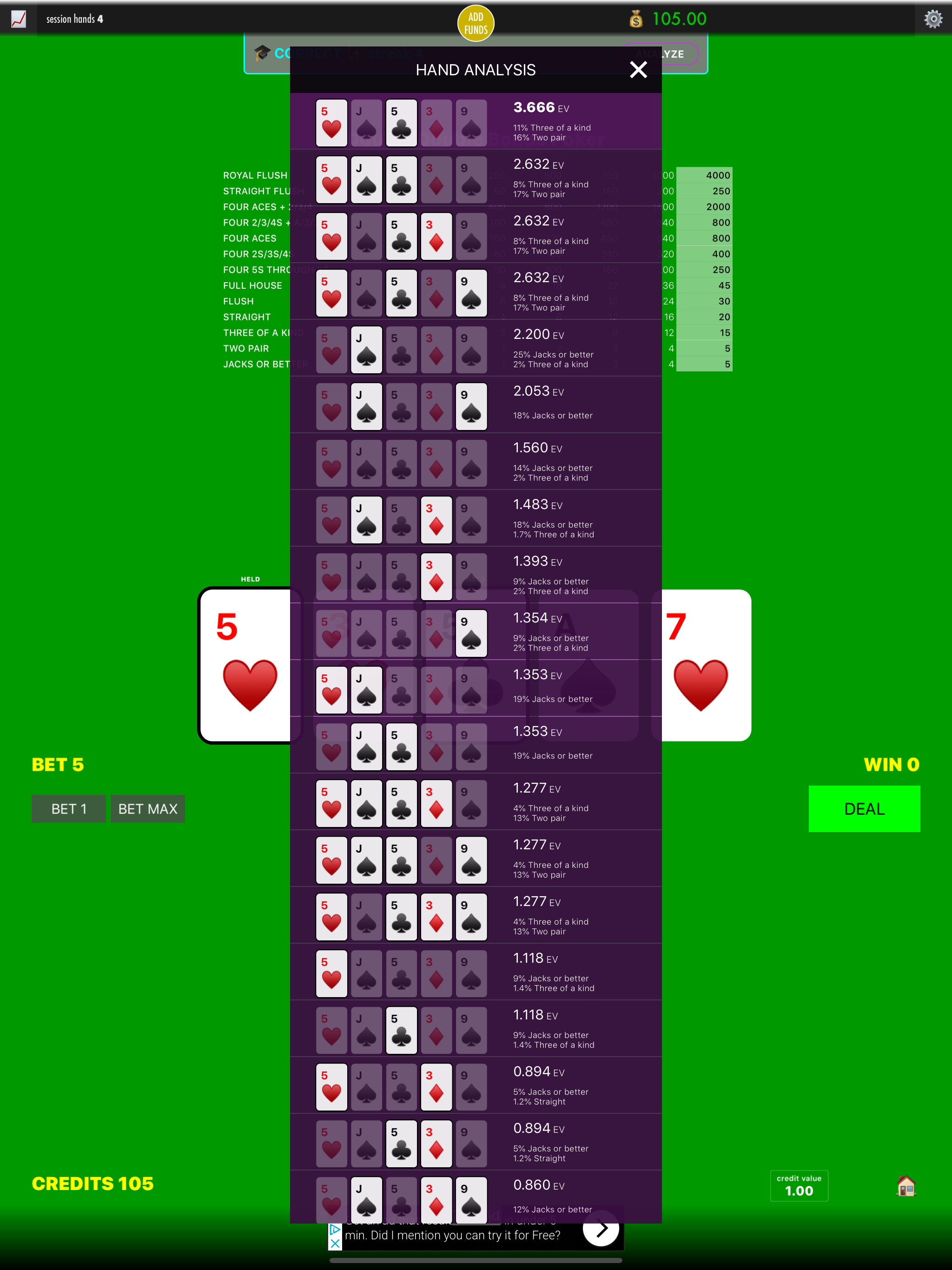 Practice Video Poker