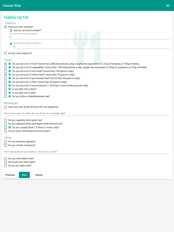 Cancer Risk Calculator iPad screenshot 2 - Medical app