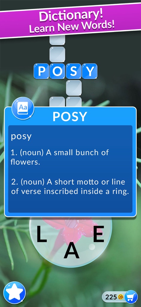 Wordscapes In Bloom - Enhance vocabulary with the app's integrated dictionary feature, offering clear and concise word definitions and parts of speech directly within the game interface.