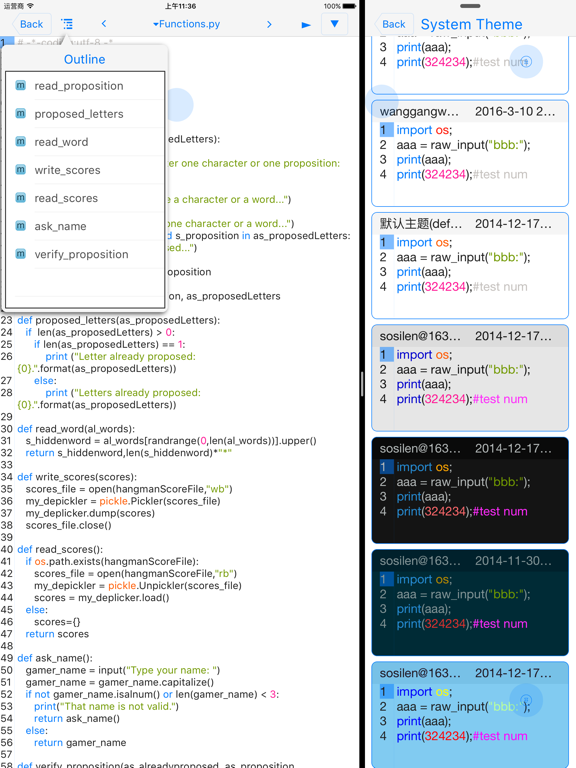 Screenshot #5 pour pythoni3.5$-run code,outline,1