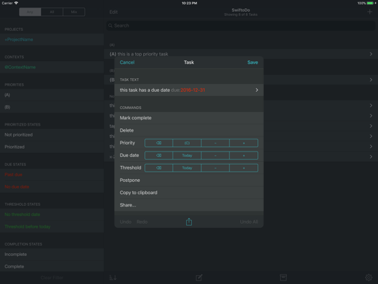 SwiftoDo for todo.txt iPad screenshot 4 - Productivity app
