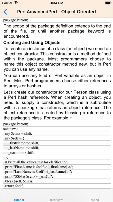 Tutorial of Perl Screenshot