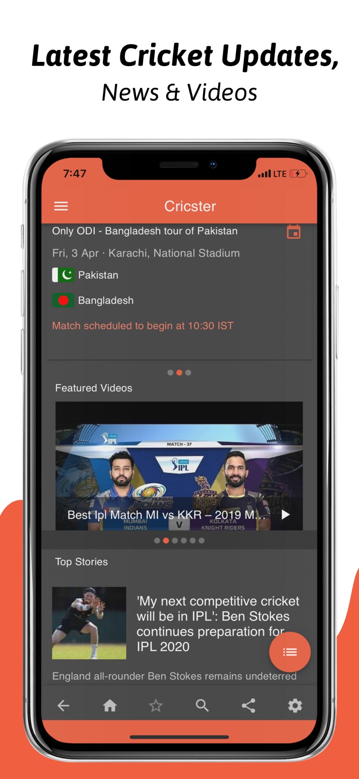Cricster - Cricket Live Scores iphone screenshot 1