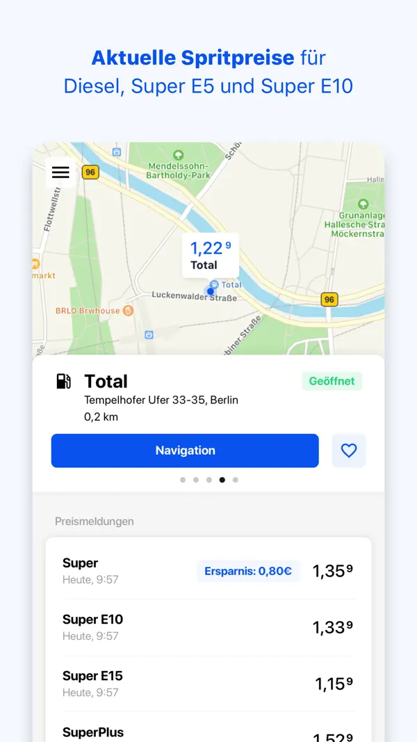 TankenApp mit Benzinpreistrend iPhone App Screenshot 4 – Navigation
