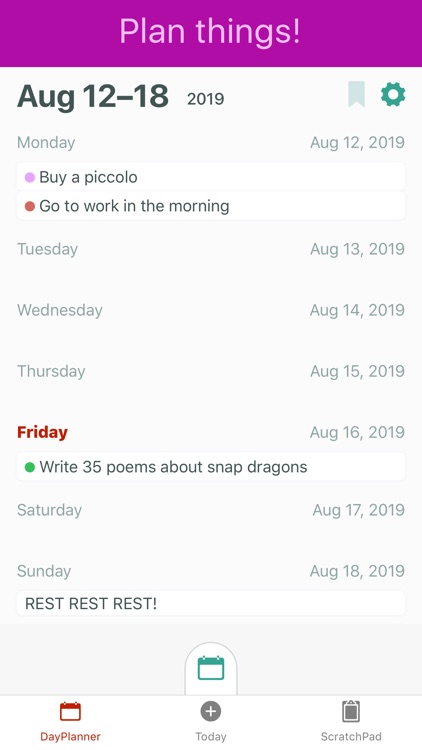 WeekNotes, Day planner & memos