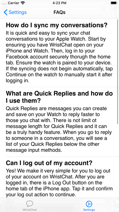 WristChat for Facebook Screenshot
