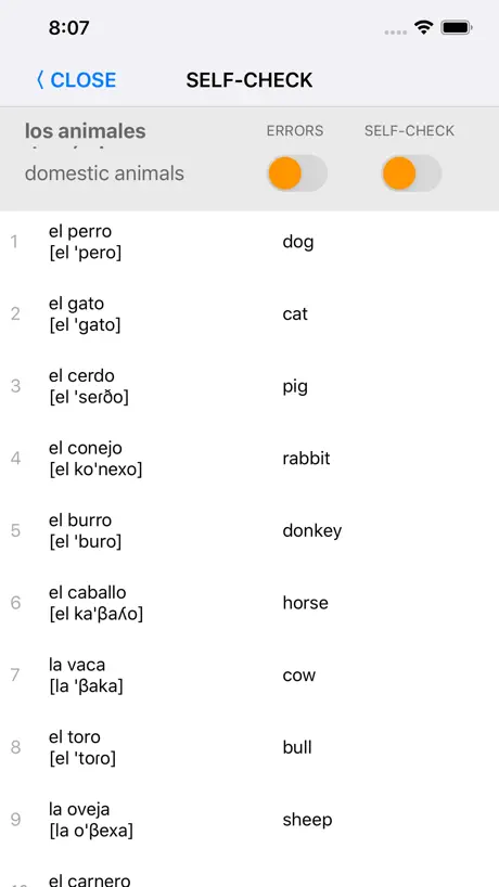 Learn Spanish words with ST