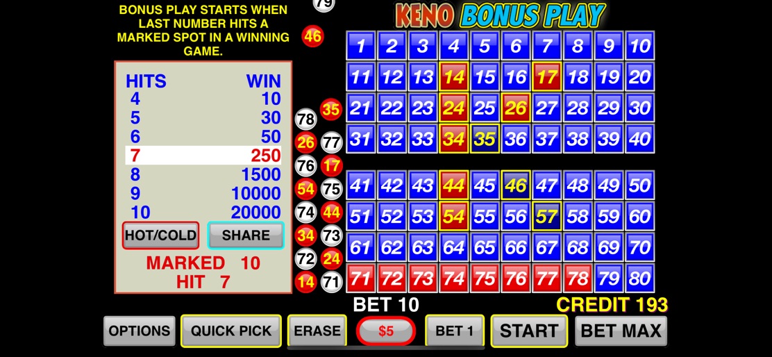 Keno Bonus Play screenshot
