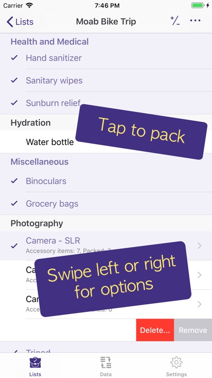 PackCheck Packing List