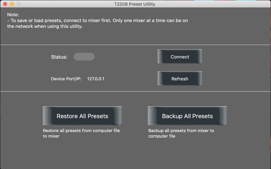 T2208 Preset Utility (macOS) 由: SEIKAKU T2208 Preset Utility (macOS) 由: SEIKAKU