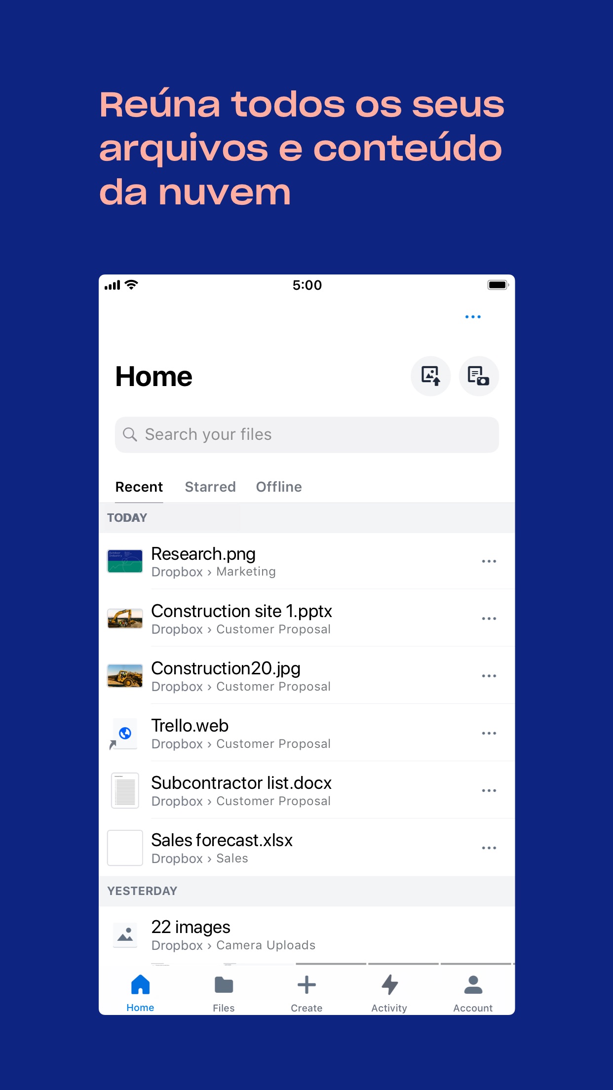 Screenshot do app Dropbox - Salve, compartilhe