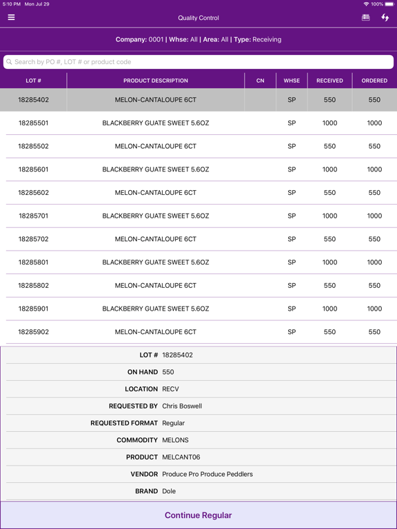 PPro Quality Control 2 iPad screenshot 1 - Business app