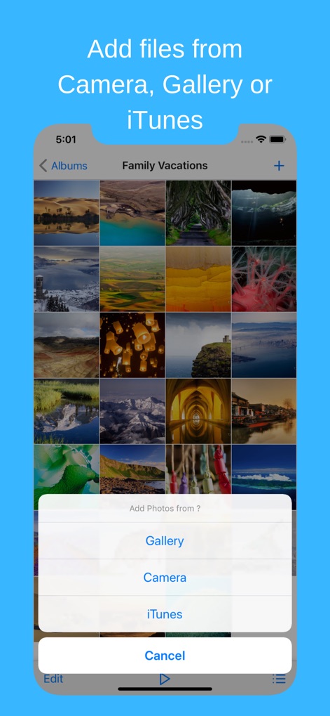 Hide Photos Video -Hide it Pro - Examine the versatile import options, including direct camera capture and seamless gallery integration, for adding media.