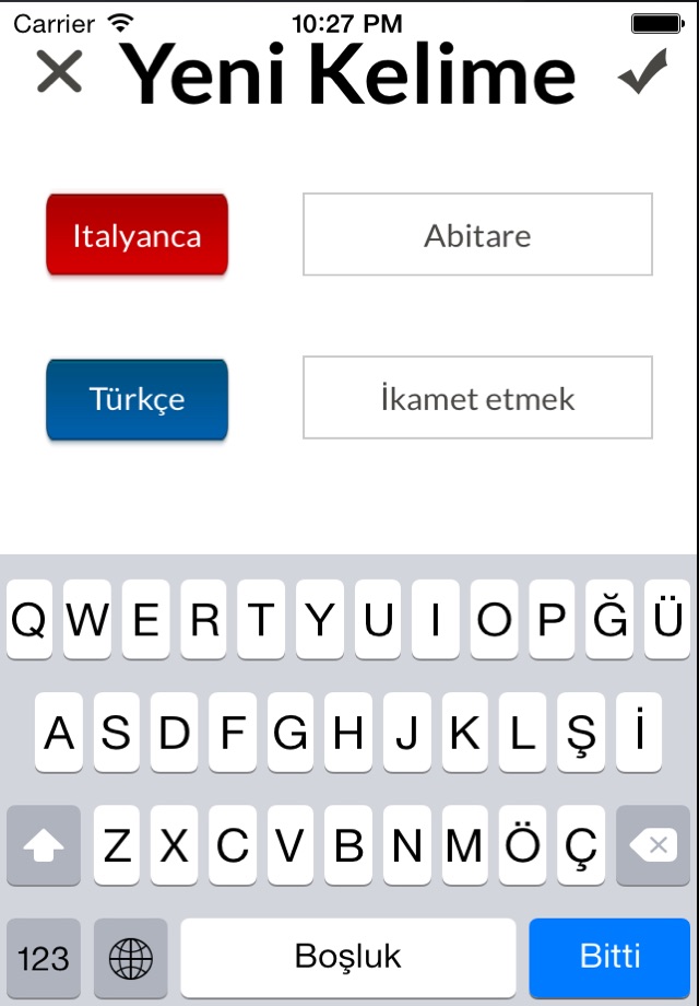 Italian Turkish Verb Test screenshot 3