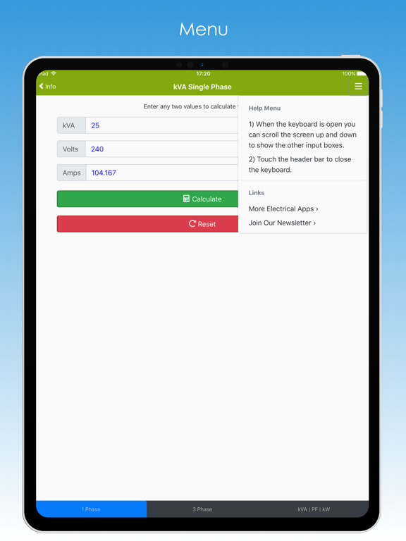 kVA Calculator iPad screenshot 5 - Utilities app