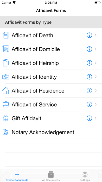 Affidavit Forms iPhone screenshot 1 - Productivity app