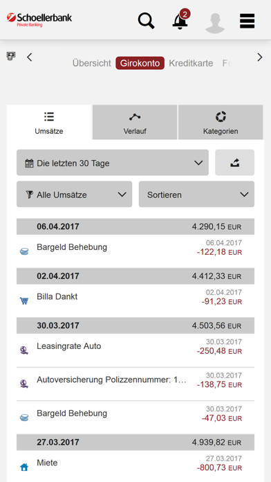 Schoellerbank OnlineBanking Screenshot