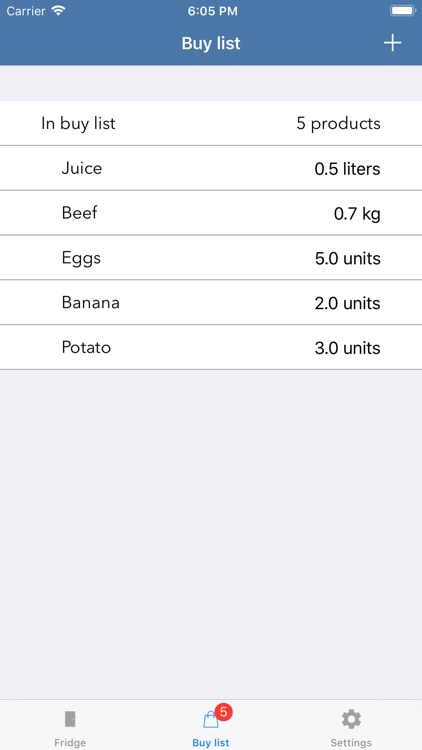 Fridge - shopping list