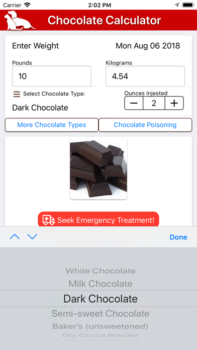 Chocolate Toxicity Calculator screenshot 2