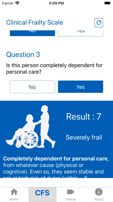 Clinical Frailty Scale (CFS) screenshot 1 of 4