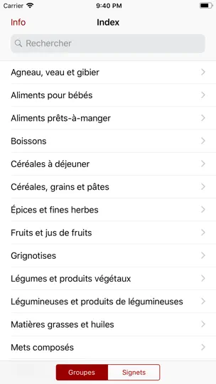 Capture d'écran de Nutriments Canada sur iPhone 2