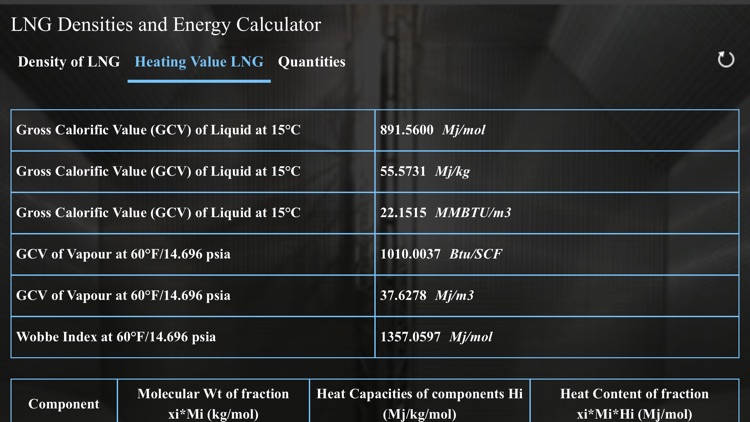 LNG Densities and Energy calc