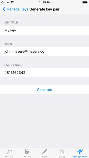 Скриншот Instant PGP на iPhone 4