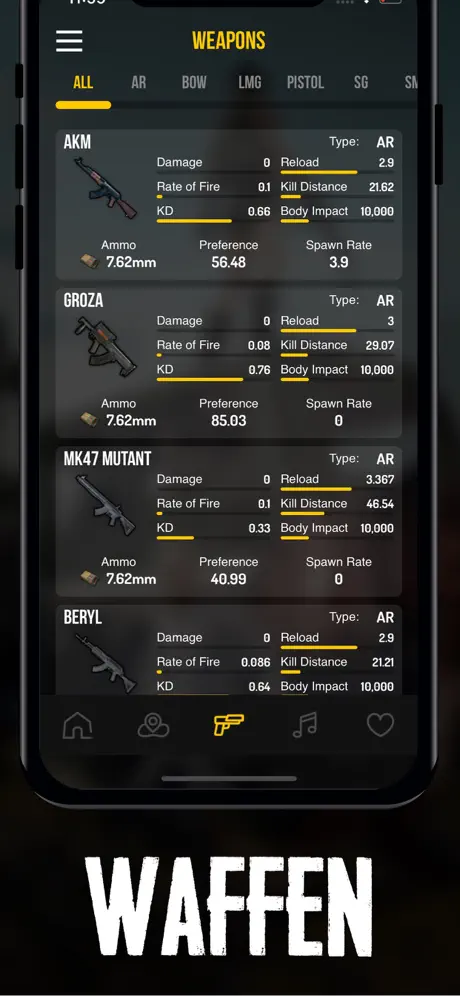Karte und Statistiken für PUBG