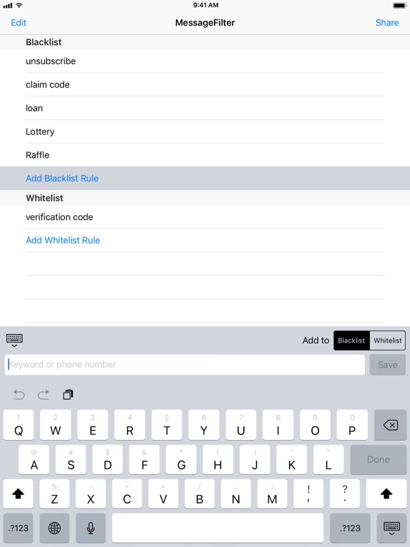 MessageFilter Pro iPad screenshot 5 - Utilities app