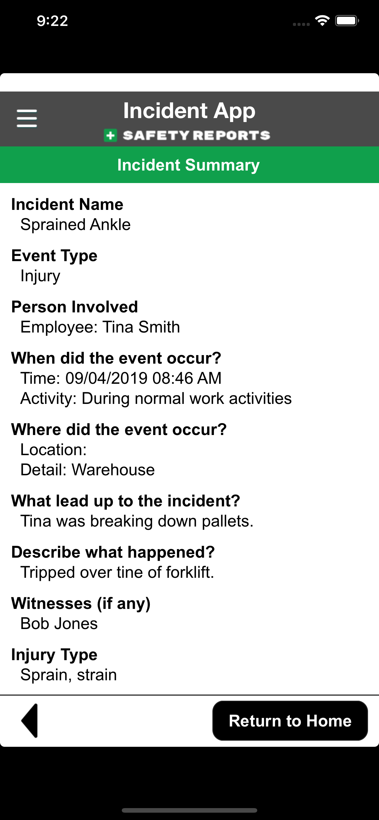 Safety Incident Reports | SR