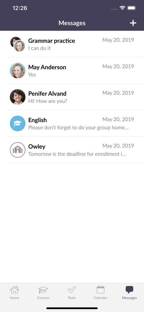 itslearning mobile - The app provides a clear conversation list and identifies senders with names and profile images for efficient communication management.