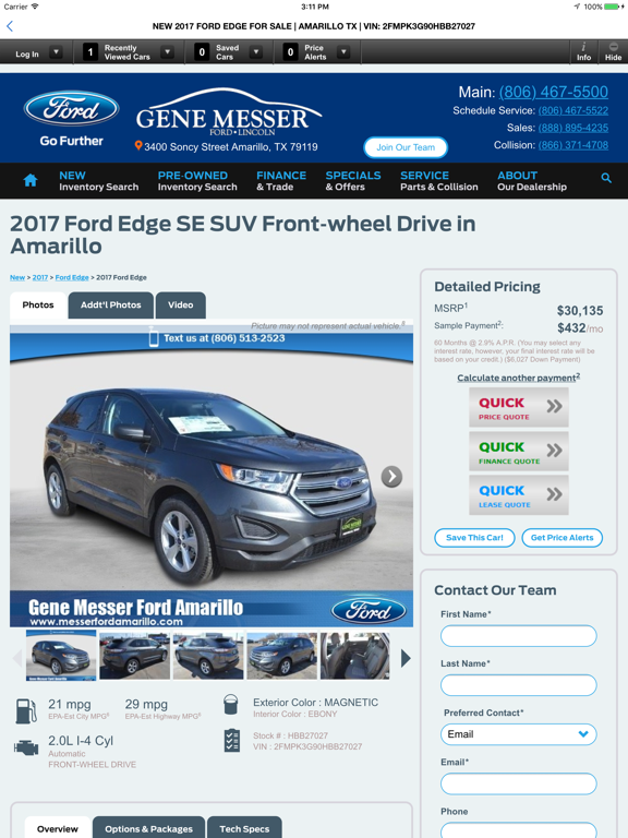 Gene Messer Ford Amarillo iPad screenshot 4 - Shopping app