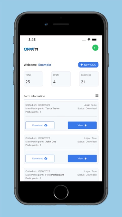 MediproDirect COC App Screenshot