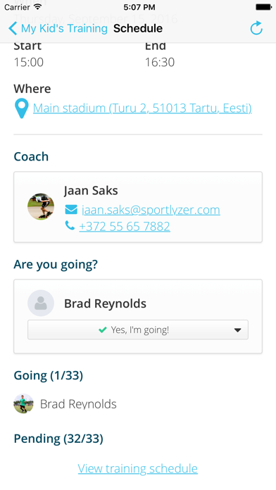 Sportlyzer Parent App Screenshot