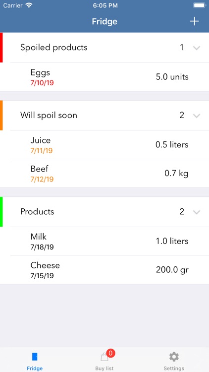 Fridge - shopping list