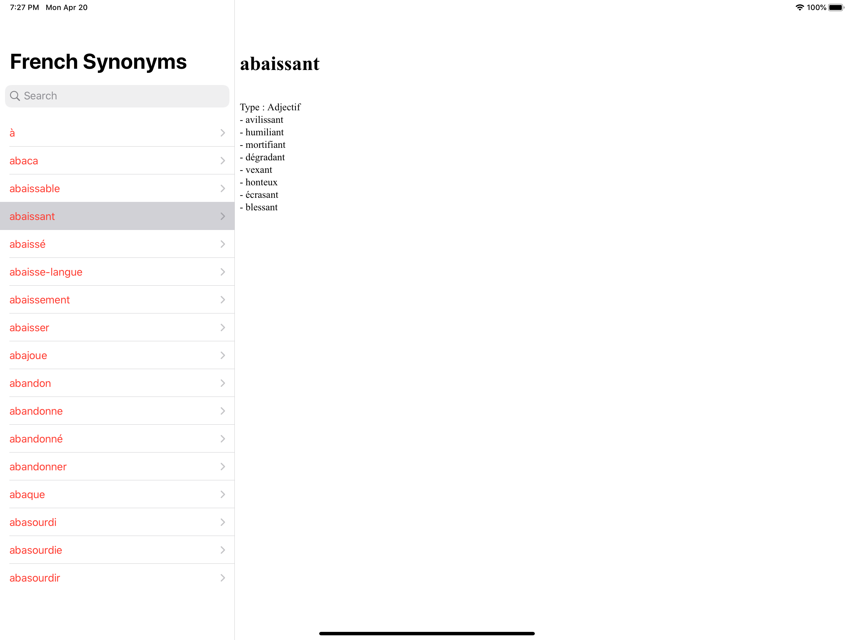 French Synonyms Dictionary