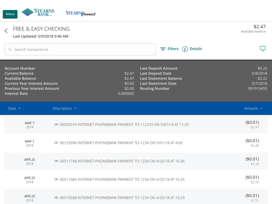 Stearns Bank Holdingford N.A. iPad screenshot 3 - Finance app